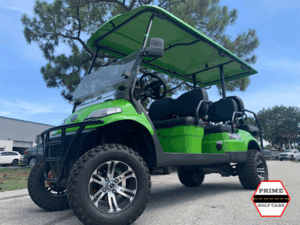 Light Green Elite EV 6 Passenger Lifted Golf Cart affordable golf cart rental, golf cart rent cabo san lucas