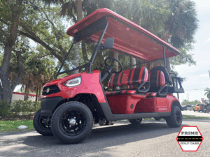 Red Bintelli Nemesis 6 Passenger Golf Cart affordable golf cart rental, golf cart rent cabo san lucas