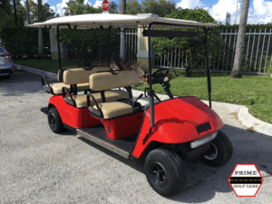 Red EZGO 6 Passenger Golf Cart affordable golf cart rental, golf cart rent cabo san lucas