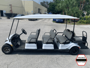 White 8 Passenger Yamaha Limo Golf Cart affordable golf cart rental, golf cart rent cabo san lucas
