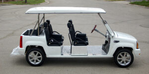 White Escalade Limo Golf Cart affordable golf cart rental, golf cart rent cabo san lucas