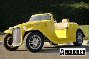 Yellow America EV California Roadster 4 Passenger Golf Cart affordable golf cart rental, golf cart rent cabo san lucas